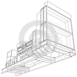 Diesel generator. The layers of visible and invisible lines are separated. EPS10 format. Wire-frame