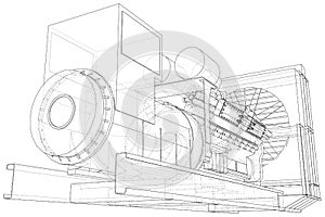 Diesel generator. The layers of visible and invisible lines are separated. EPS10 format. Wire-frame