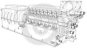 Diesel generator. The layers of visible and invisible lines are separated. EPS10 format. Wire-frame
