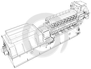 Diesel generator. The layers of visible and invisible lines are separated. EPS10 format. Wire-frame