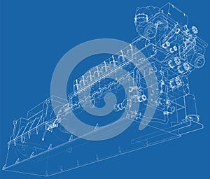 Diesel generator. The layers of visible and invisible lines are separated. EPS10 format. Wire-frame