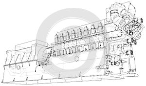 Diesel generator. The layers of visible and invisible lines are separated. EPS10 format. Wire-frame