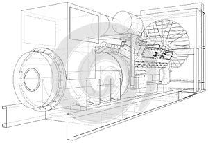 Diesel generator. The layers of visible and invisible lines are separated. EPS10 format. Wire-frame
