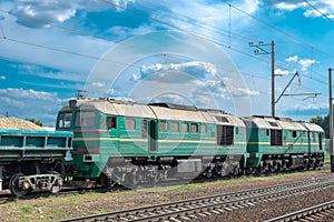 Diesel locomotive with cargo train