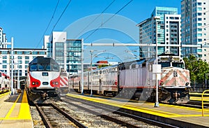 Diesel locomotives at San Francisco 4th and King Street station in the United States photo