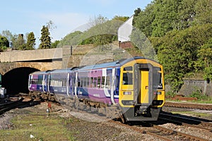 Diesel multiple unit train leaving Blackburn