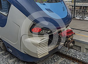 Diesel new blue passenger train in Plzen main station