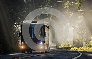 Diesel Pusher Motorhome RV on a Scenic California Highway