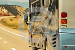 Diesel Pusher RV Motor Coach on a Highway photo