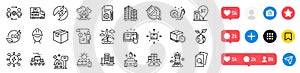 Diesel station, Windmill and Inspect line icons pack. For web app. Social media icons. Vector
