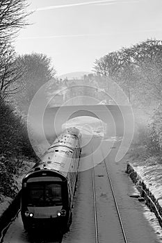 Diesel Train Leaving Harrogate on a Misty Winter Morning.