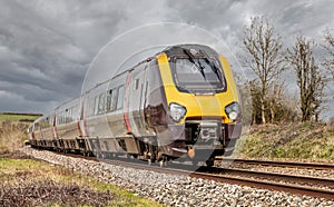 Diesel train on mainline in England, UK