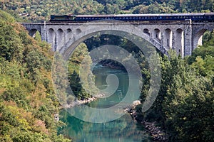 Diesel Train on Solkan Bridge, Slovenia