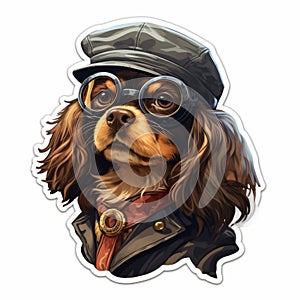 Dieselpunk Yorkshire Terrier Dog Sticker With Hat And Goggles