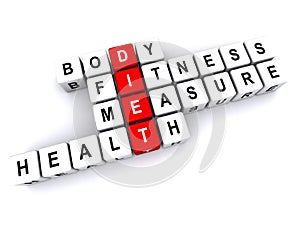 Diet body fitness measure health word blocks