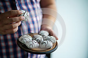 Diet breakdown. overweight man eating sweets