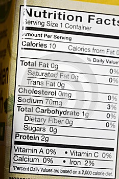 Diet calories total fat protein sugars label nutrition