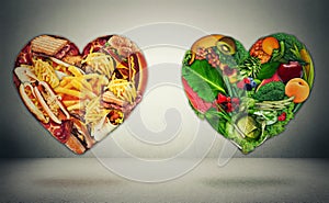 Diet choice dilemma and heart health concept photo