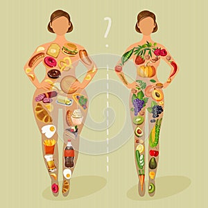Diet. Choice of girls: being fat or slim. Healthy lifestyle and bad habits.