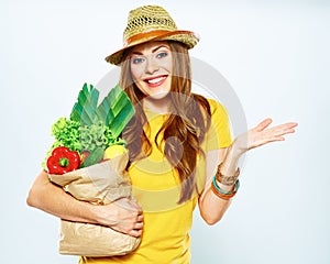 Diet concept photo with hopelessness woman from vegan food