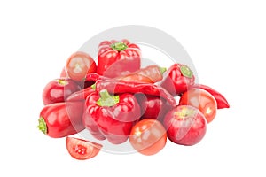 Diet concept: Set from red bell pepper, red hot chili pepper and apple,