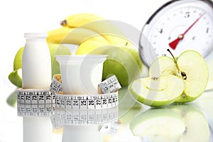 Diet food yogurt fruit Apple meter scales