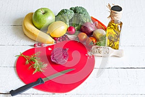 Diet and healthy food on a red heart