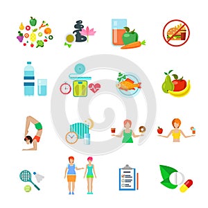 Diet healthy nutrition lifestyle we vector icon set