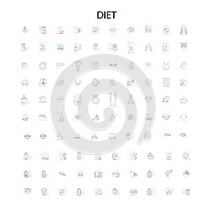diet icons, signs, outline symbols, concept linear illustration line collection