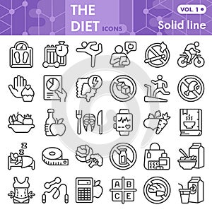 Diet line icon set, Health food symbols collection or sketches. Fitness linear style signs for web and app. Vector