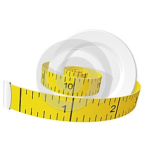 Diet and lose weight concept - measuring tape and plate