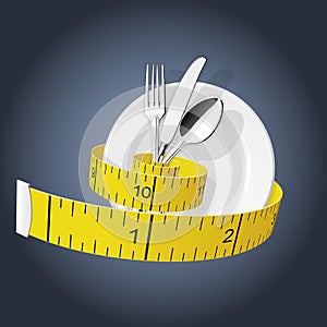 Diet - measuring tape tighten fork, spoon and plate - lose weight photo