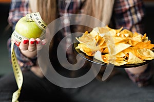 Diet nutrition fast food chips apple snack healthy