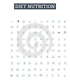 Diet nutrition vector line icons set. diet, nutrition, health, food, calories, fat, protein illustration outline concept