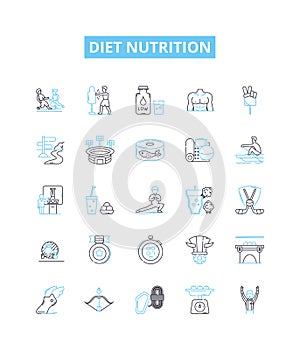 Diet nutrition vector line icons set. diet, nutrition, health, food, calories, fat, protein illustration outline concept