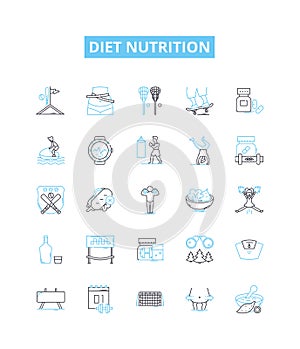 Diet nutrition vector line icons set. diet, nutrition, health, food, calories, fat, protein illustration outline concept