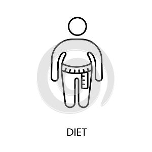 Diet of a person with centimeters around the waist line icon in vector with editable stroke