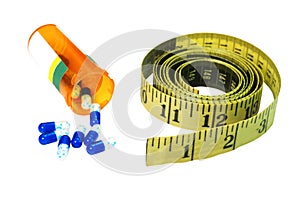 Diet Pills and Tape Measure Isolated