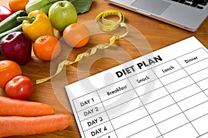 DIET PLAN healthy eating, dieting, slimming and weigh loss concept