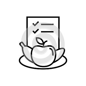 Diet plan icon. food nutrition list sheet with apple and banana symbol for dietary habit illustration. simple monoline