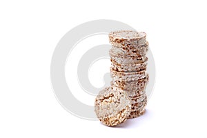 Diet rice puffed cakes pile isolated on white background