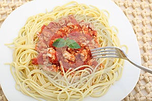 Diet spaghetti bolognese with white meat - healthy