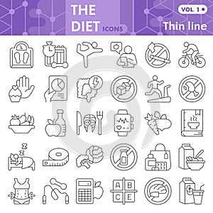 Diet thin line icon set, Health food symbols collection or sketches. Fitness linear style signs for web and app. Vector