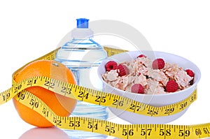 Diet weight loss food breakfast tape measure