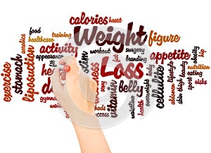 Diet and weight loss word cloud hand writing concept