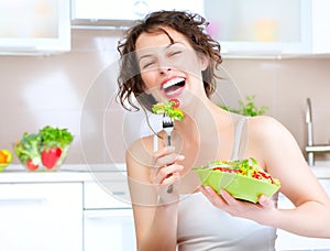 Diet. Woman Eating Vegetable Salad