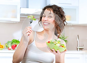 Diet. Woman Eating Vegetable Salad