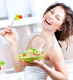 Diet. Woman Eating Vegetable Salad