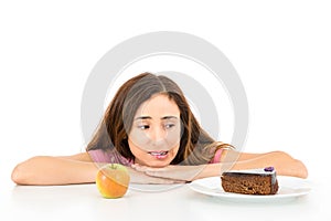 Diet woman yearning for a piece of cake