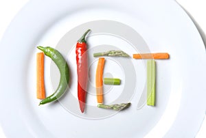 Diet written with vegetables in healthy nutrition concept